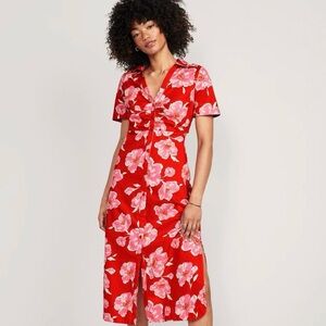 Old Navy M Cutout Midi Red Floral Dress